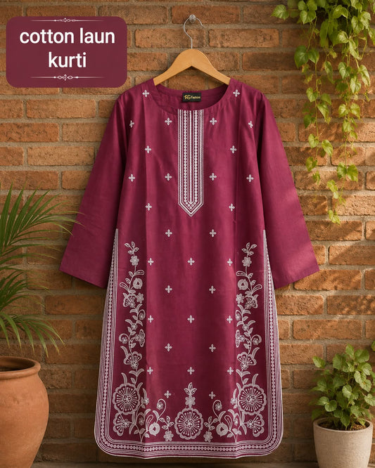 ✨ Premium Cotton Lawn Embroidered Kurti for Women | Elegant Floral Design 🌿