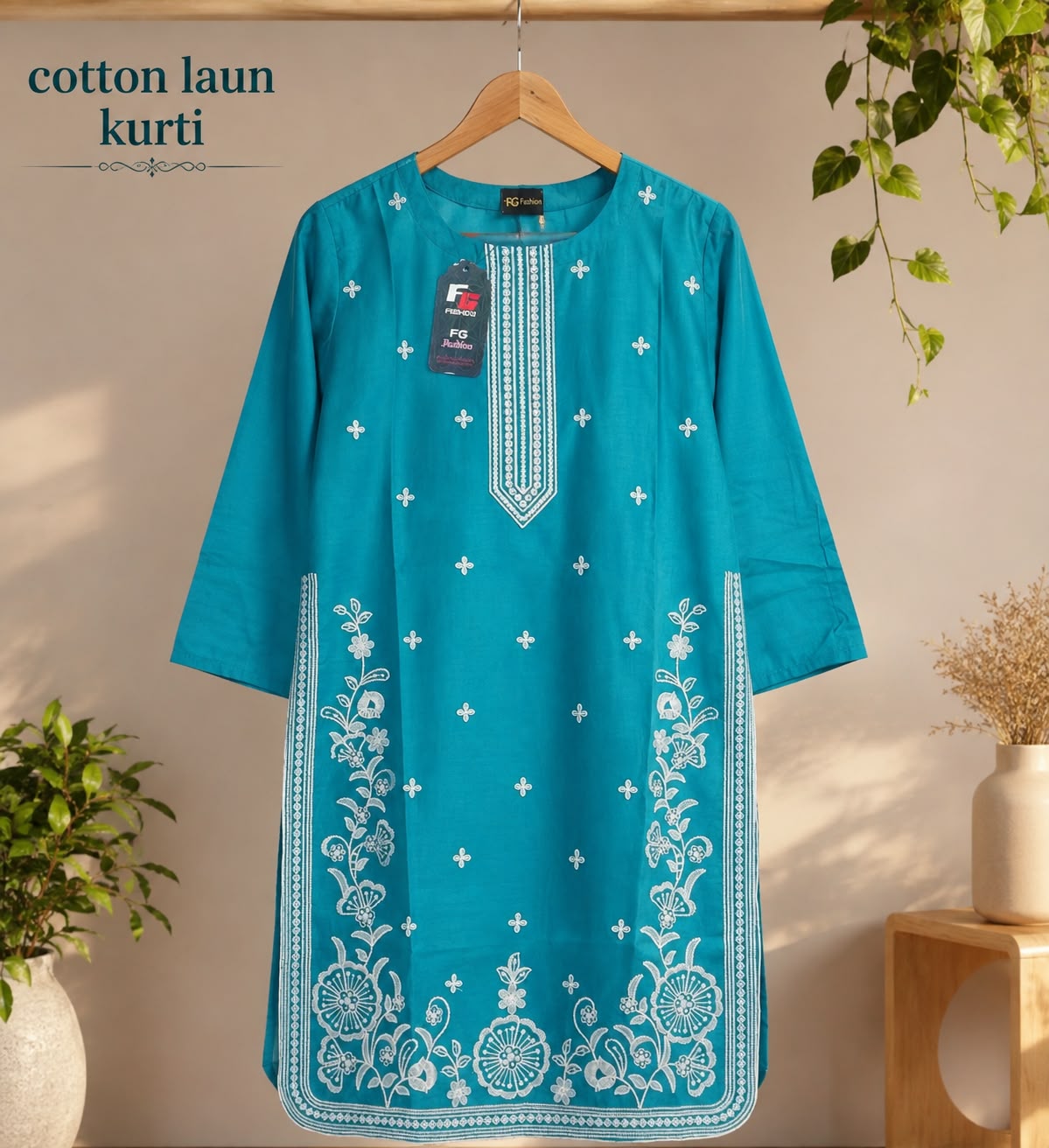 ✨ Premium Cotton Lawn Embroidered Kurti for Women | Elegant Floral Design 🌿