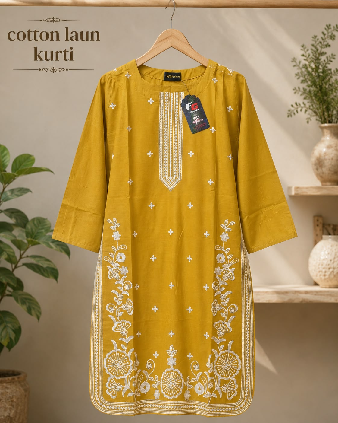 ✨ Premium Cotton Lawn Embroidered Kurti for Women | Elegant Floral Design 🌿