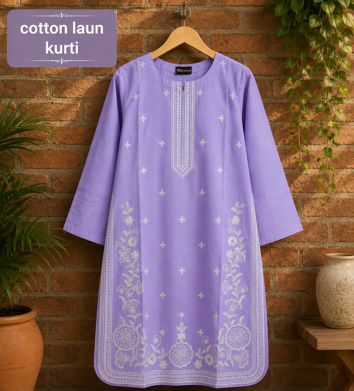 ✨ Premium Cotton Lawn Embroidered Kurti for Women | Elegant Floral Design 🌿