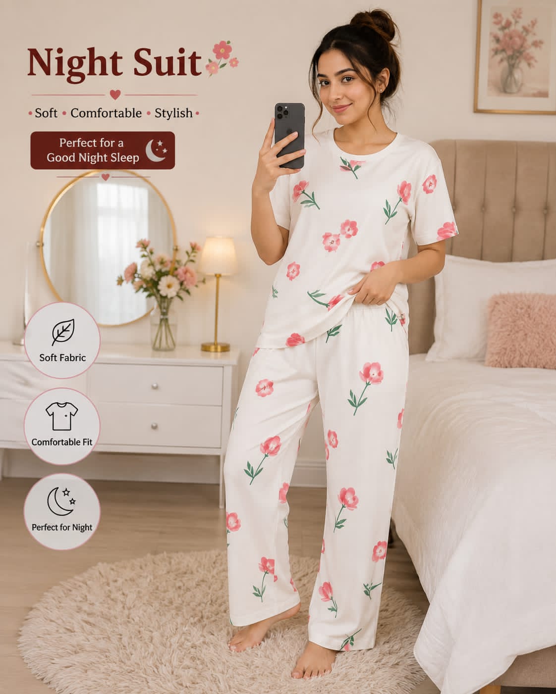 ✨ Soft & Comfortable Women’s Night Suit | Casual Sleepwear Set