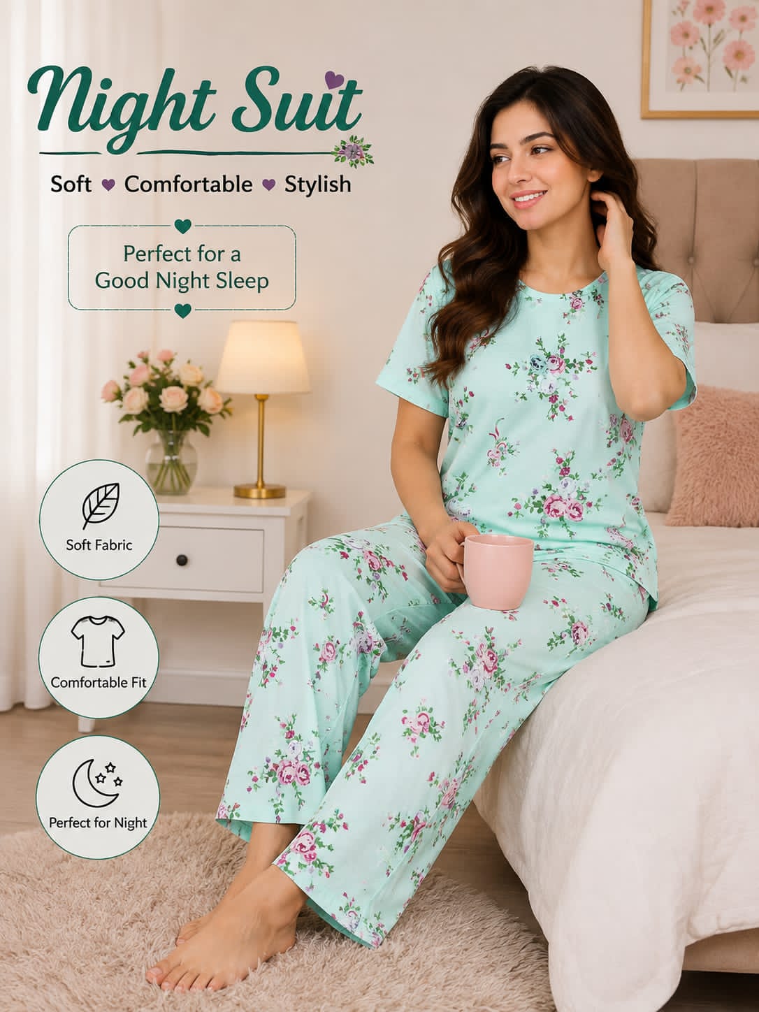 ✨ Soft & Comfortable Women’s Night Suit | Casual Sleepwear Set