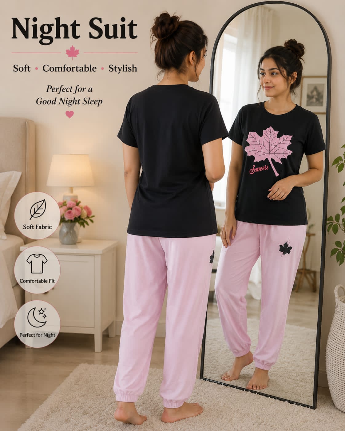 ✨ Soft & Comfortable Women’s Night Suit | Casual Sleepwear Set