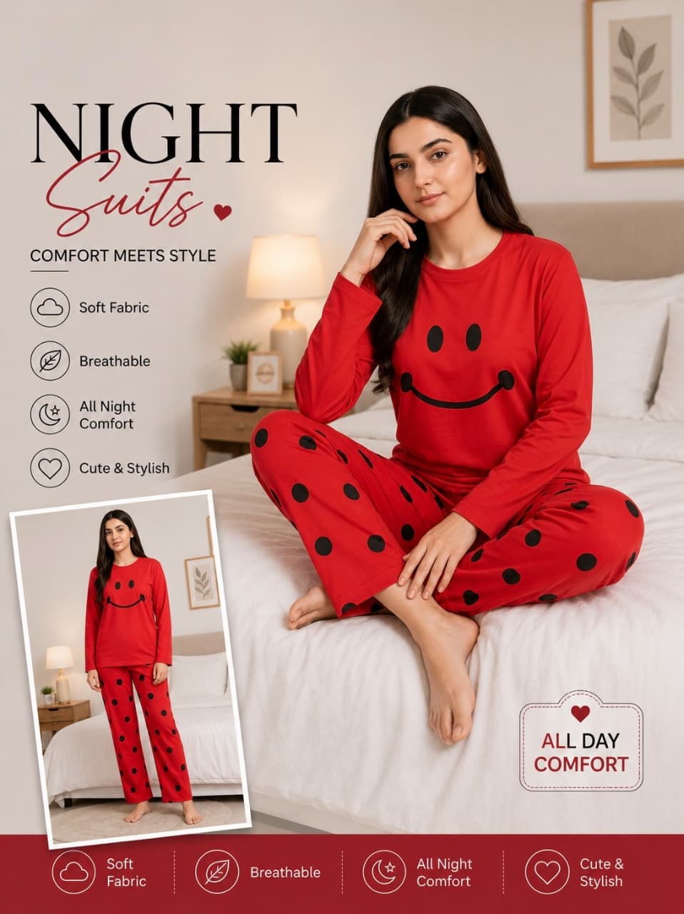 ✨ Soft & Comfortable Women’s Night Suit | Casual Sleepwear Set