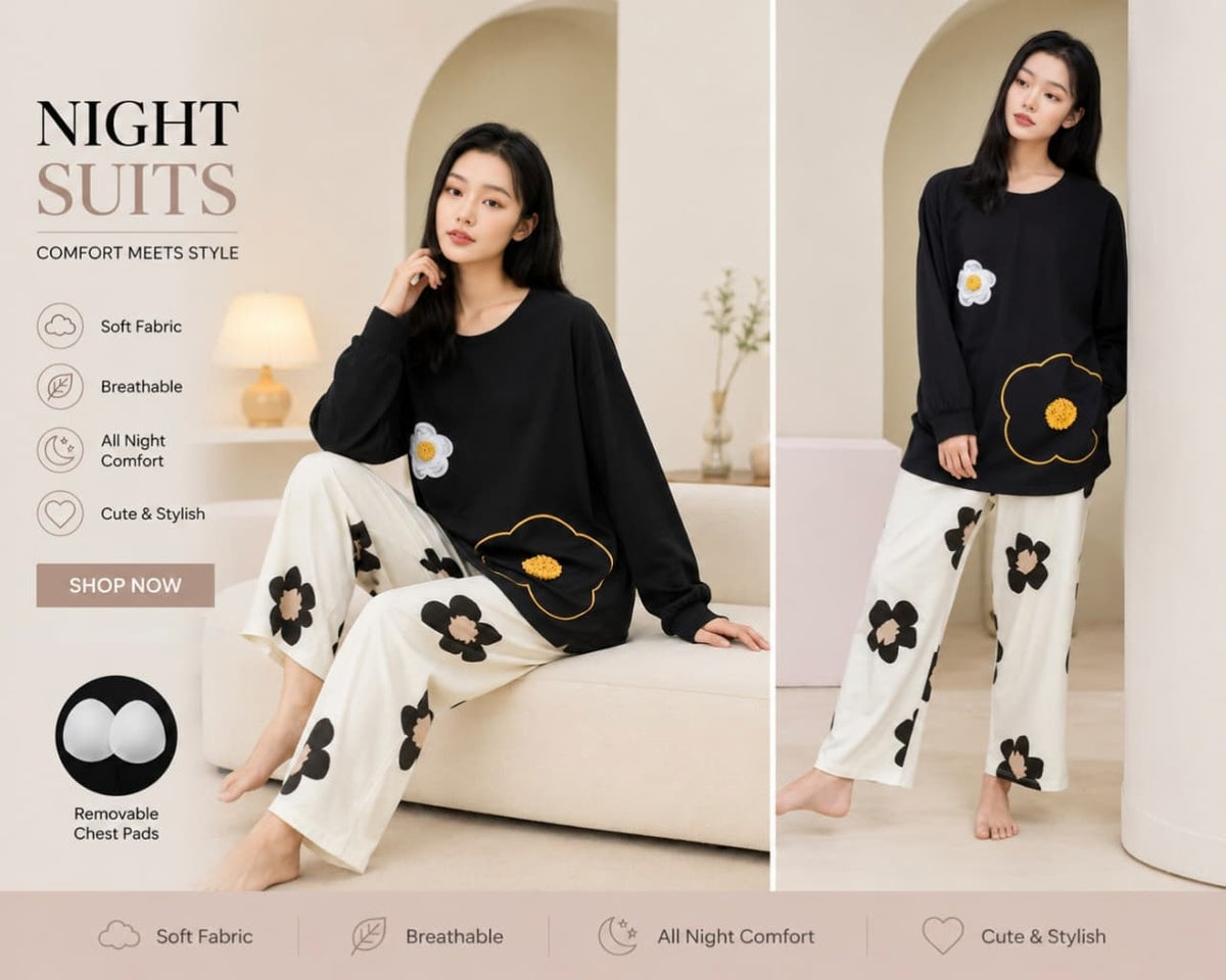 ✨ Soft & Comfortable Women’s Night Suit | Casual Sleepwear Set